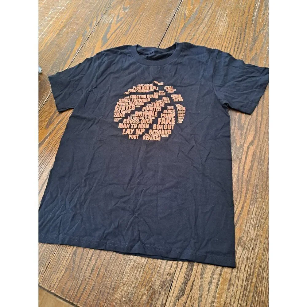 New Youth Large Basketball Terms Plays Short Sleeve Cotton Pullover Tshirt Shirt
